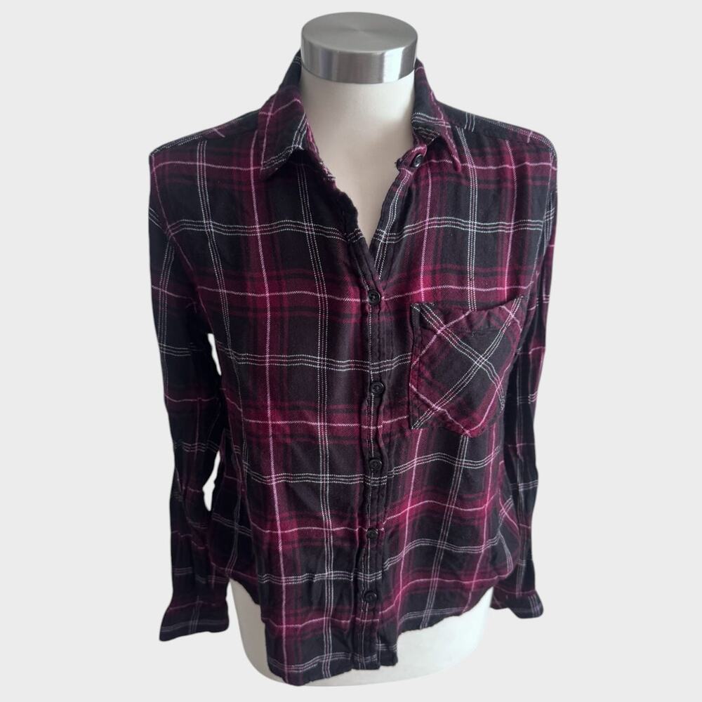 BLL beach lunch lounge Womens Button Front Small Purple Plaid - Picture 2 of 8